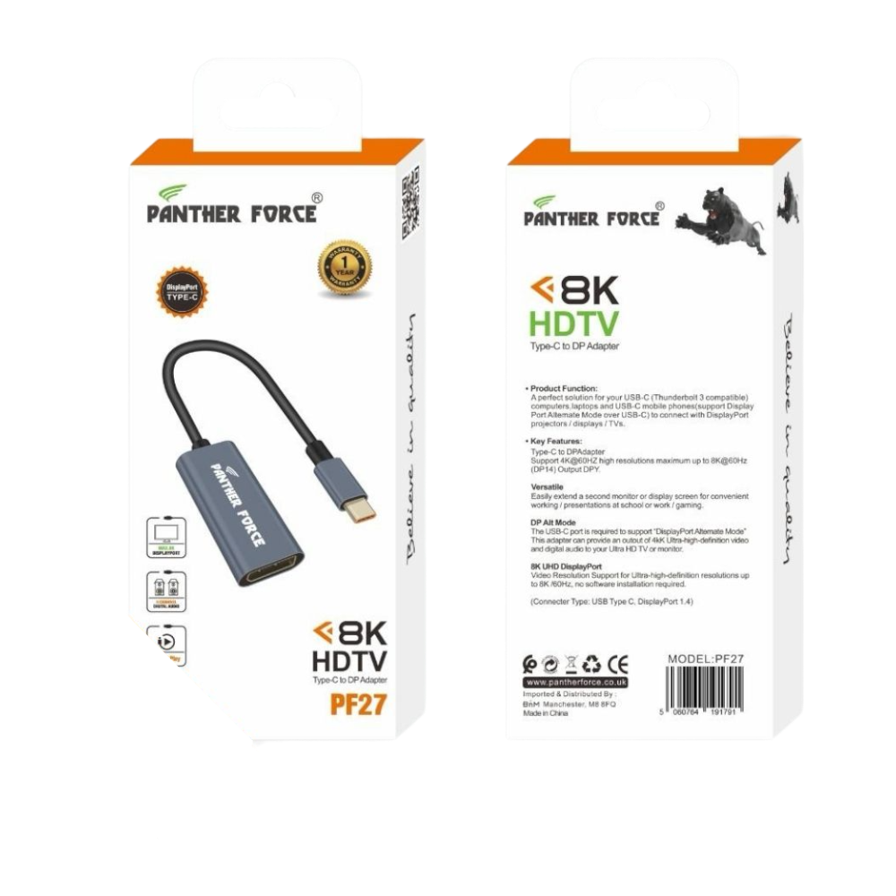 PF27- PANTHER FORCE 8K HDTV TYPE-C TO DP ADAPTER PF27- PANTHER FORCE 8K HDTV TYPE-C TO DP ADAPTER
